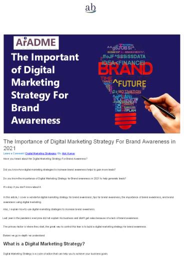 The Importance of Digital Marketing Strategy For Brand Awareness in 2021 (1)