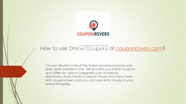 How to use Coupon Code at CouponRovers