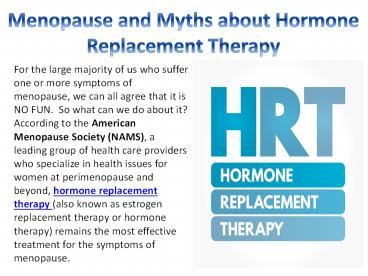 Menopause and Myths about Hormone Replacement Therapy
