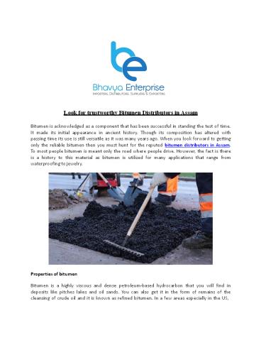 Look for trustworthy Bitumen Distributors in Assam