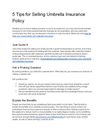 5 Tips for Selling Umbrella Insurance Policy