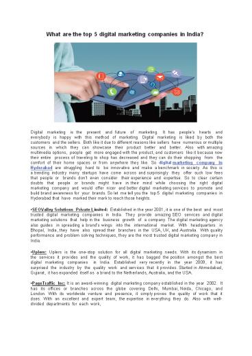What are the top 5 digital marketing companies in India?