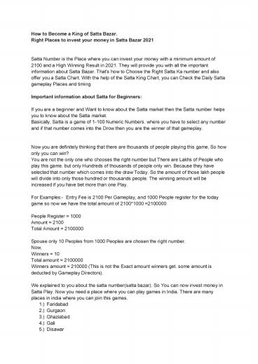 How to Become a King of Satta Bazar.