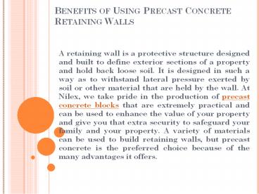 Benefits of Using Precast Concrete Retaining Walls