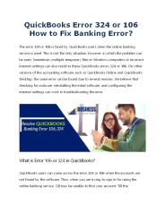 How to fix QuickBooks Banking Error 324 and 106?