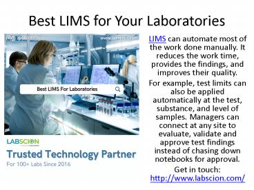 Best LIMS for Your Laboratories