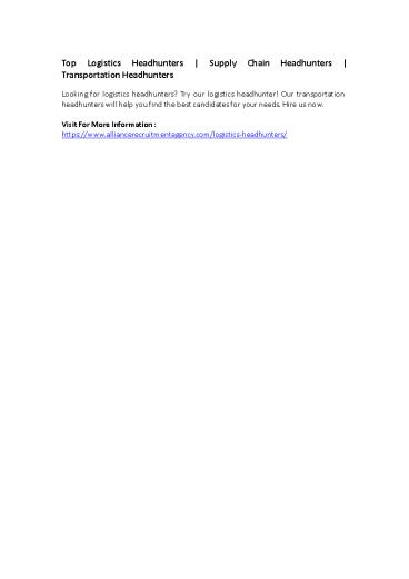 Top Logistics Headhunters | Supply Chain Headhunters | Transportation Headhunters