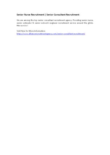 Senior Nurse Recruitment | Senior Consultant Recruitment