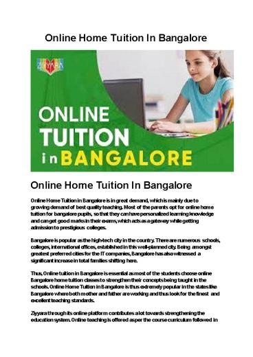 Online Home tuition In Bangalore