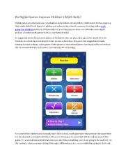 Do Digital Games Improve Children's Math Skills?