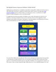 Do Digital Games Improve Children's Math Skills? PowerPoint PPT Presentation