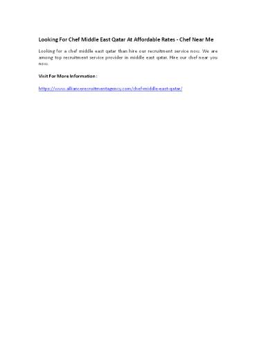 Looking For Chef Middle East Qatar At Affordable Rates - Chef Near Me
