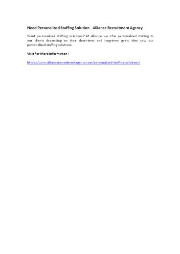 Need Personalized Staffing Solution - Alliance Recruitment Agency