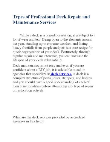Types of Professional Deck Repair and Maintenance Services