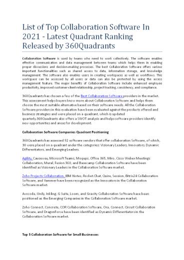 List of Top Collaboration Software In 2021 - Latest Quadrant Ranking Released by 360Quadrants