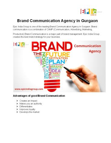 Brand Communication Agency in Gurgaon - Epic India Group