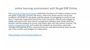 online learning environment with Skugal ERP Online