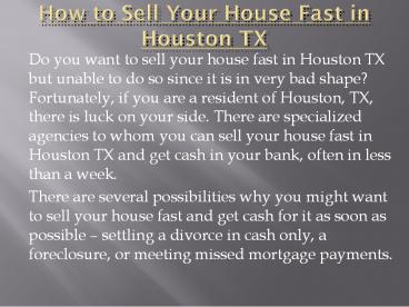 sell your house fast HoustonTX