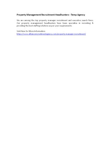 Property Management Recruitment Headhunters - Temp Agency