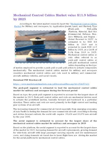 Mechanical Control Cables Market value $11.9 billion by 2025