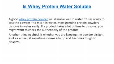 Is Whey Protein Water Soluble