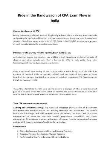 Ride in the Bandwagon of CPA Exam Now in India