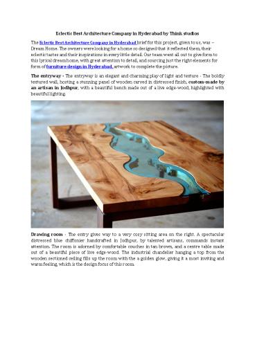 Eclectic Best Architecture Company in Hyderabad by Think studios