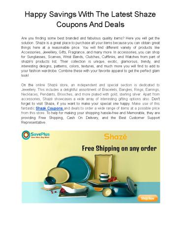 Happy Savings With The Latest Shaze Coupons And Deals