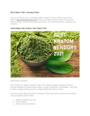 My Kratom Club Company Facts