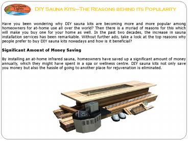 DIY Sauna Kits–The Reasons behind its Popularity