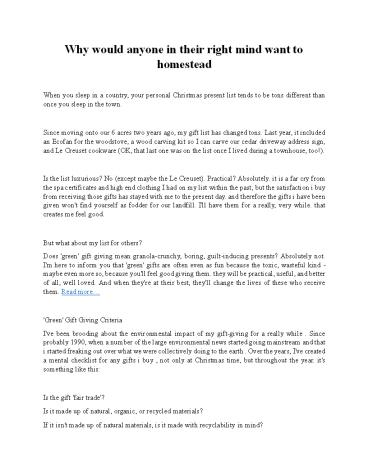 Why would anyone in their right mind want to homestead