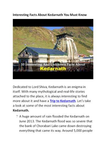 Interesting Facts About Kedarnath You Must Know