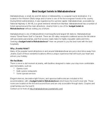 Best budget hotel in Mahabaleshwar