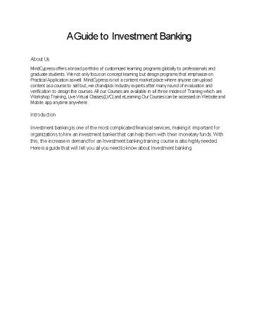 A Guide To Investment Banking