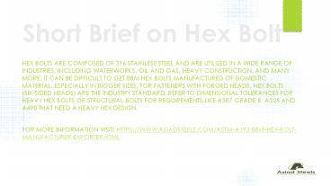 Short Brief on Hex Bolt