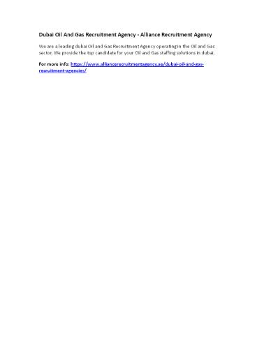 Dubai Oil And Gas Recruitment Agency - Alliance Recruitment Agency