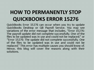HOW TO PERMANENTLY STOP QUICKBOOKS ERROR 15276