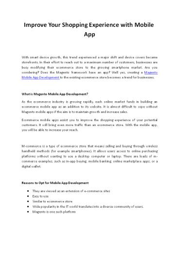 Improve Your Shopping Experience with Mobile App