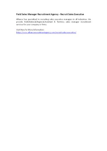 Field Sales Manager Recruitment Agency - Recruit Sales Executive