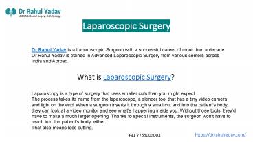Dr. Rahul Yadav - Best Laparoscopic Surgeon, Laparoscopic Urologic Surgery