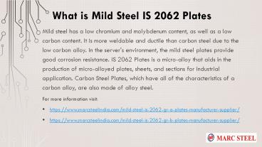 What is Mild Steel IS 2062 Plates