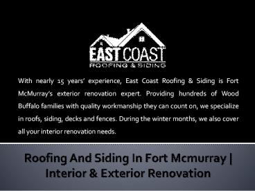 Roofing And Siding In Fort Mcmurray | Interior & Exterior Renovation