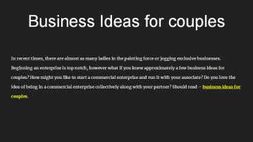Business Ideas for couples