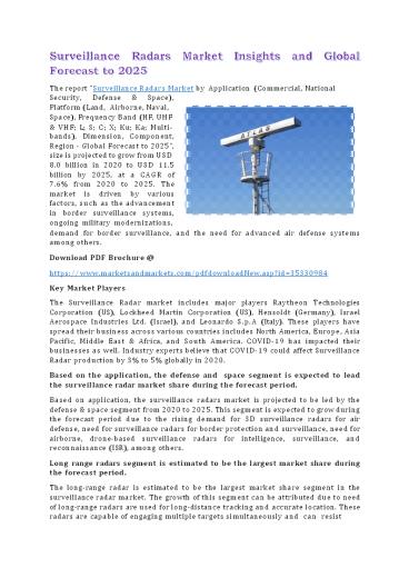 Surveillance Radars Market Insights and Global Forecast to 2025