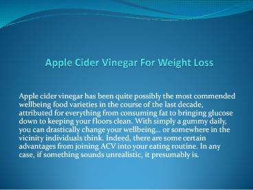 Apple Cider Vinegar For Weight Loss
