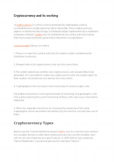 Cryptocurrency and its working