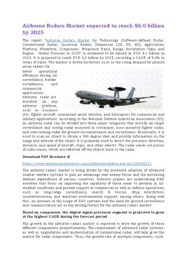 Airborne Radars Market expected to reach $6.0 billion by 2025