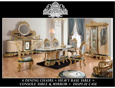 Traditional Carved Regal Style Dining Table Set