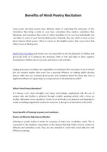 Benefits of Hindi Poetry Recitation