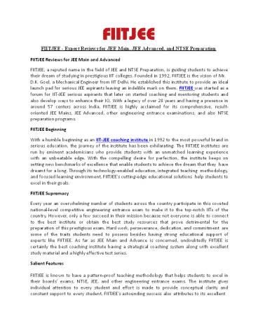 FIITJEE - Expert Reviews for JEE Main, JEE Advanced, and NTSE Preparation